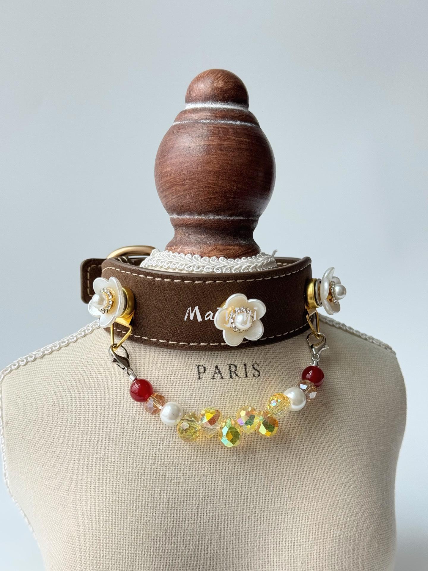 8mm Red Agate, 8mm Shell Pearl, 8mm Yellow Gemstone Teardrop Beads Stylish Crystal Pet Collar, DIY Magnetic‑Snap Pet Collar