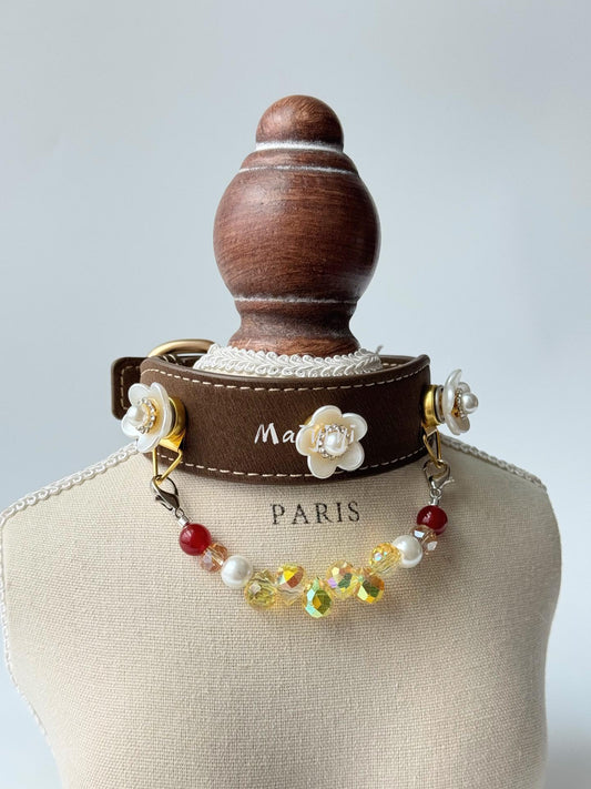 8mm Red Agate, 8mm Shell Pearl, 8mm Yellow Gemstone Teardrop Beads Stylish Crystal Pet Collar, DIY Magnetic‑Snap Pet Collar