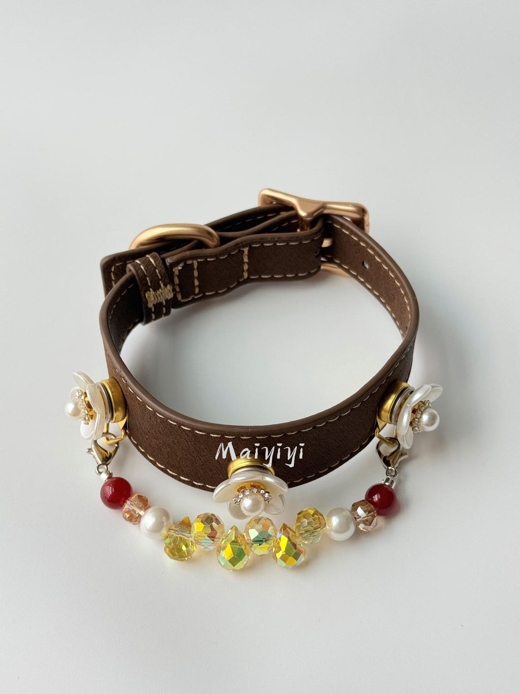 Elegant Garden Party Dog Collar with Detachable Crystal Chain