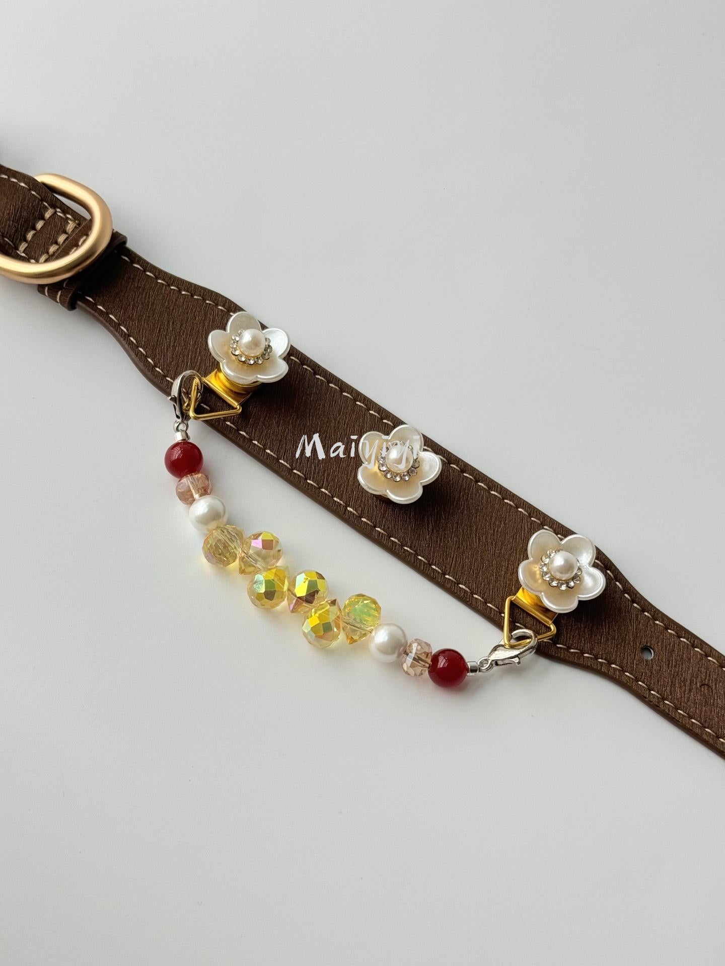8mm Red Agate, 8mm Shell Pearl, 8mm Yellow Gemstone Teardrop Beads Stylish Crystal Pet Collar, DIY Magnetic‑Snap Pet Collar