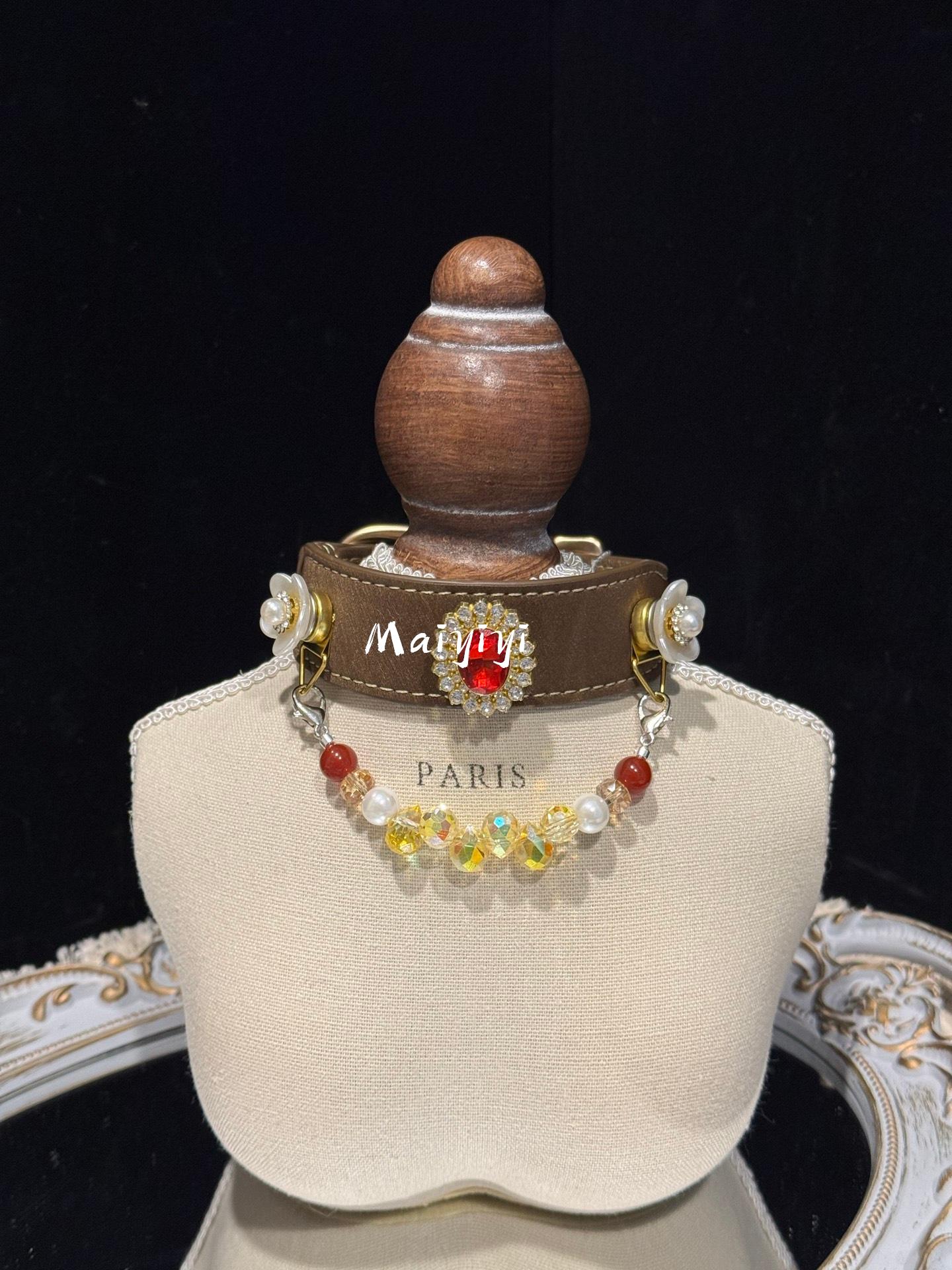 8mm Red Agate, 8mm Shell Pearl, 8mm Yellow Gemstone Teardrop Beads Stylish Crystal Pet Collar, DIY Magnetic‑Snap Pet Collar