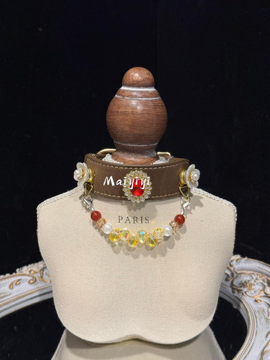 8mm Red Agate, 8mm Shell Pearl, 8mm Yellow Gemstone Teardrop Beads Stylish Crystal Pet Collar, DIY Magnetic‑Snap Pet Collar