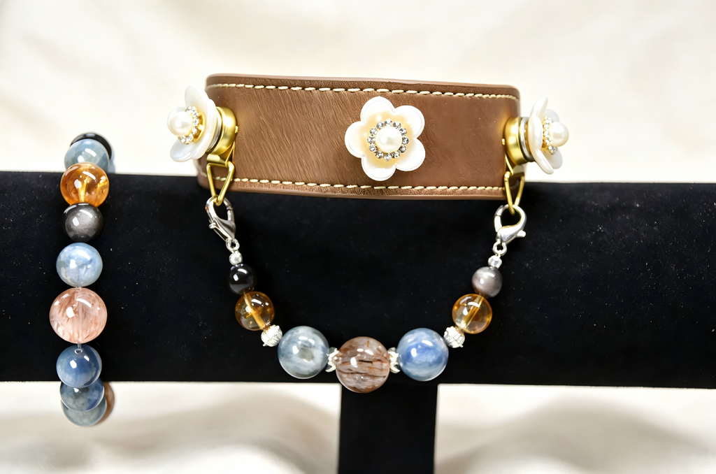 Vintage Floral Pet Collar & Matching Human Bracelet Set