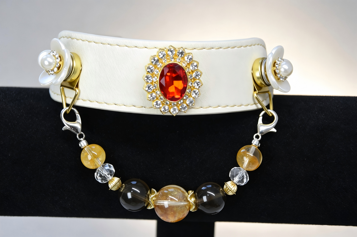 Luxury Ruby Crystal Pearl Beaded Pet Collar, Magnetic Buckle