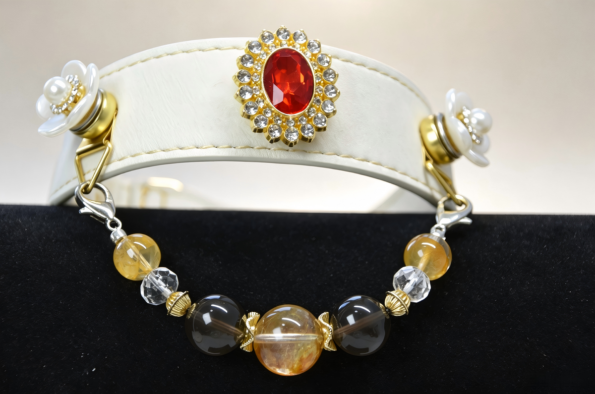 Luxury Ruby Crystal Pearl Beaded Pet Collar, Magnetic Buckle