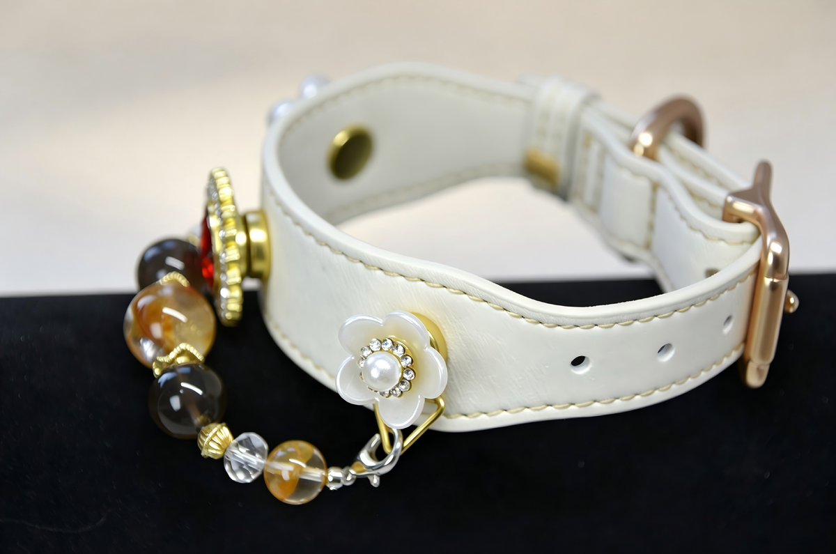 Luxury Ruby Crystal Pearl Beaded Pet Collar, Magnetic Buckle