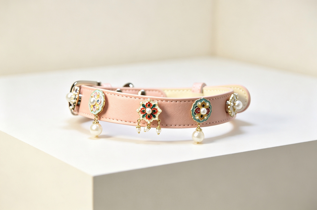 Vintage Gem Pearl Dog Collar, Luxury Royal‑Style Pet Collar