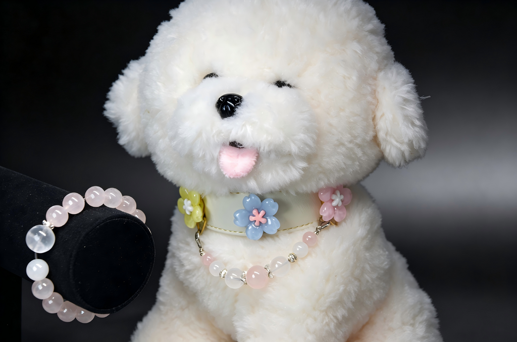 Matching Human & Pet Sakura Collar Set, Rose Quartz Beaded Jewelry