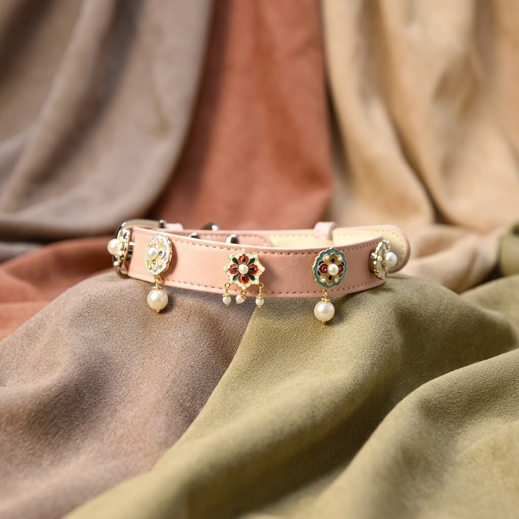 Vintage Gem Pearl Dog Collar, Luxury Royal‑Style Pet Collar