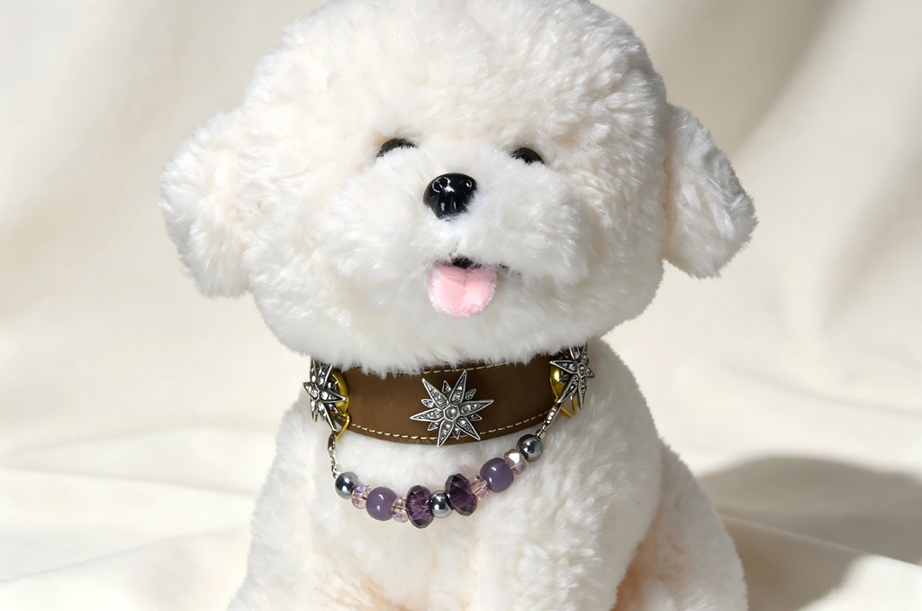 Luxury Stardust Pet Collar - Handmade Leather & Amethyst Crystals