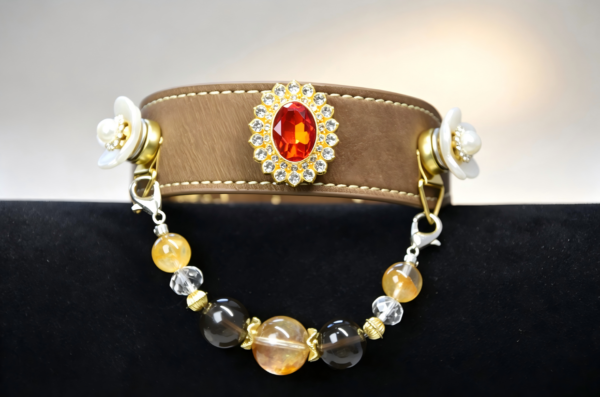 Luxury Ruby Crystal Pearl Beaded Pet Collar, Magnetic Buckle