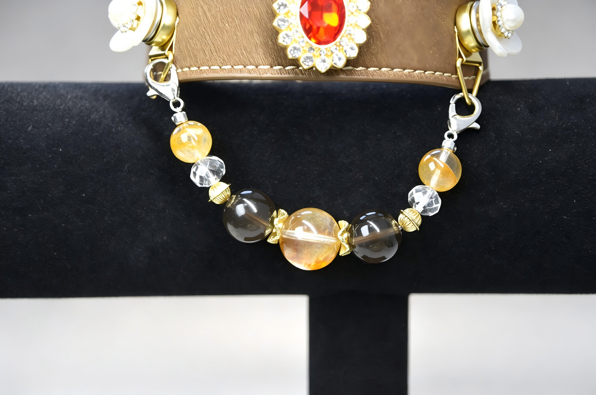 Luxury Ruby Crystal Pearl Beaded Pet Collar, Magnetic Buckle