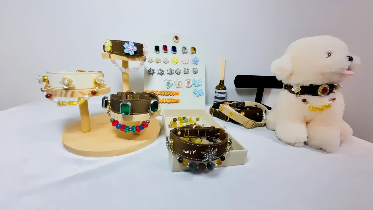 DIY Pet Crystal Gem Collar | Interchangeable Crystals & Accessories. Package Contains 1 Collar + 1 Set of Accessories & Crystals